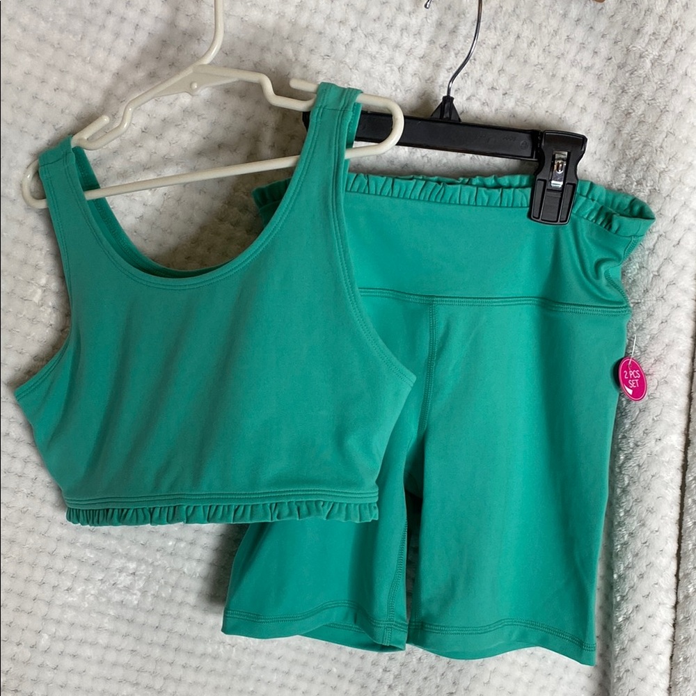Yogalicious Girls Teal Tank Top and Bike Shorts Set